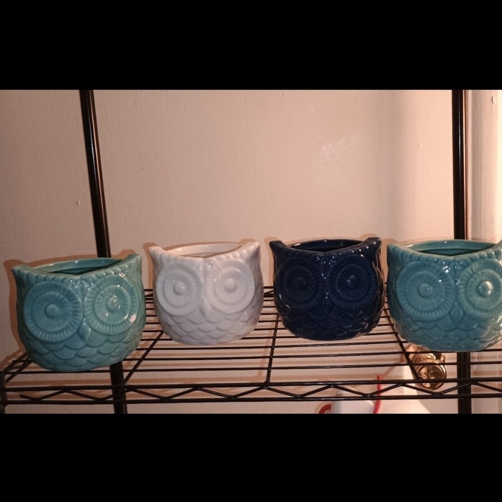 Charming Owl Ceramic Vase Set - Teal, White, and Navy
